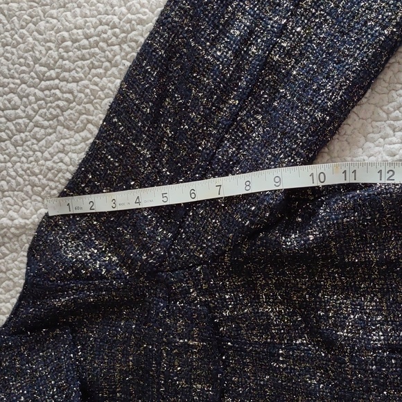 NWT Chico's Sz 2(12/14) Classic Navy Foil Tweed Long Sleeve Jacket Gold Metallic - Picture 10 of 16